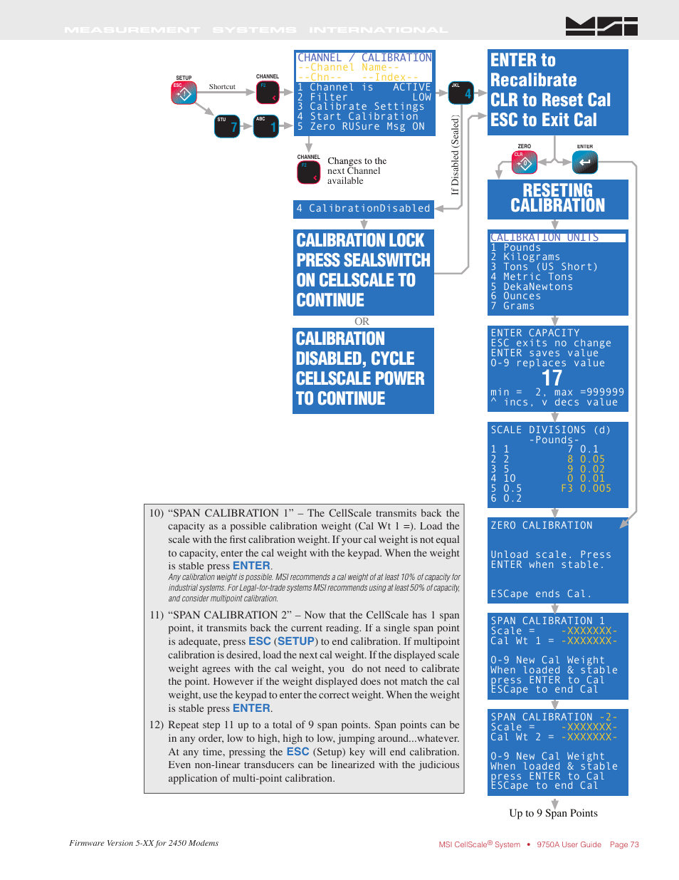 Reseting calibration | Rice Lake MSI-9750A CellScale RF Portable Indicator User Manual | Page 73 / 95