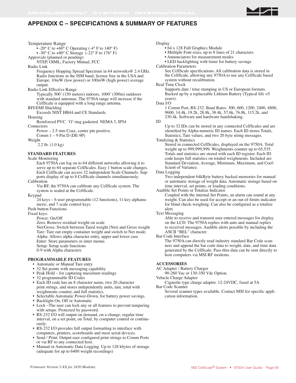Rice Lake MSI-9750A CellScale RF Portable Indicator User Manual | Page 93 / 95