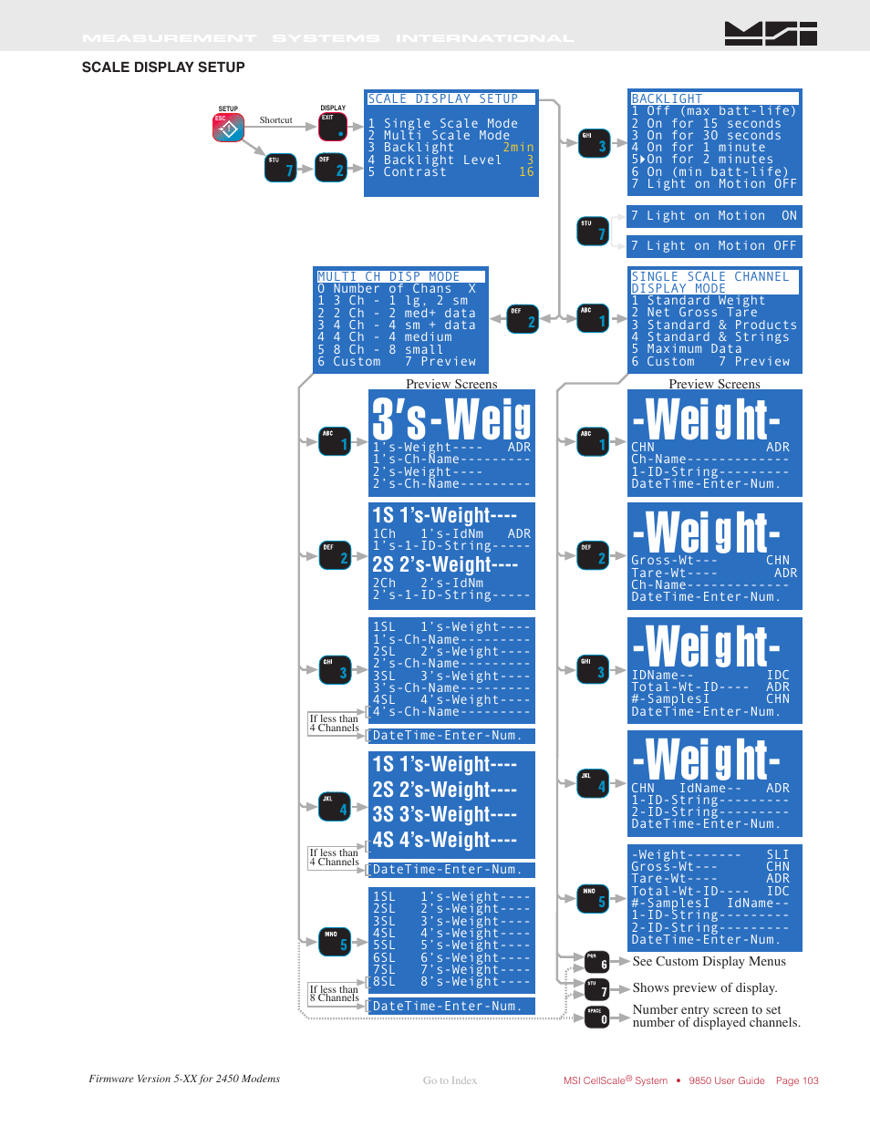 Scale display setup, 3’s-wei, 1s 1’s-weight | 2s 2’s-weight | Rice Lake MSI-9850 CellScale RF Digital Indicator - Operator Manual User Manual | Page 103 / 114