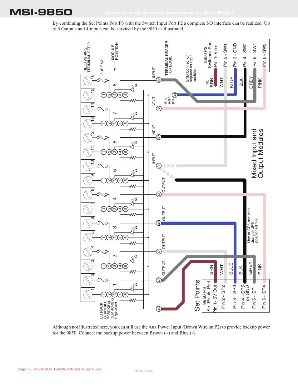 Msi-9850, Set p oints, Mix ed input and output modules | Rice Lake MSI-9850 CellScale RF Digital Indicator - Operator Manual User Manual | Page 18 / 114