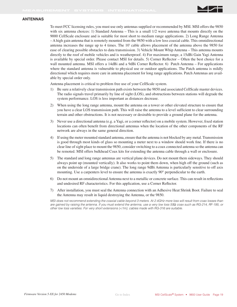 Antennas | Rice Lake MSI-9850 CellScale RF Digital Indicator - Operator Manual User Manual | Page 19 / 114