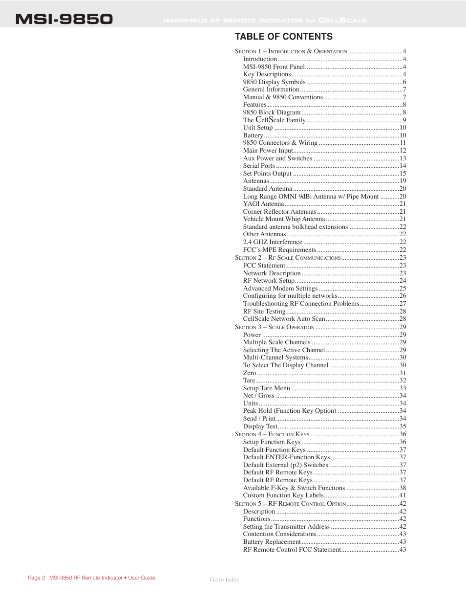 Rice Lake MSI-9850 CellScale RF Digital Indicator - Operator Manual User Manual | Page 2 / 114