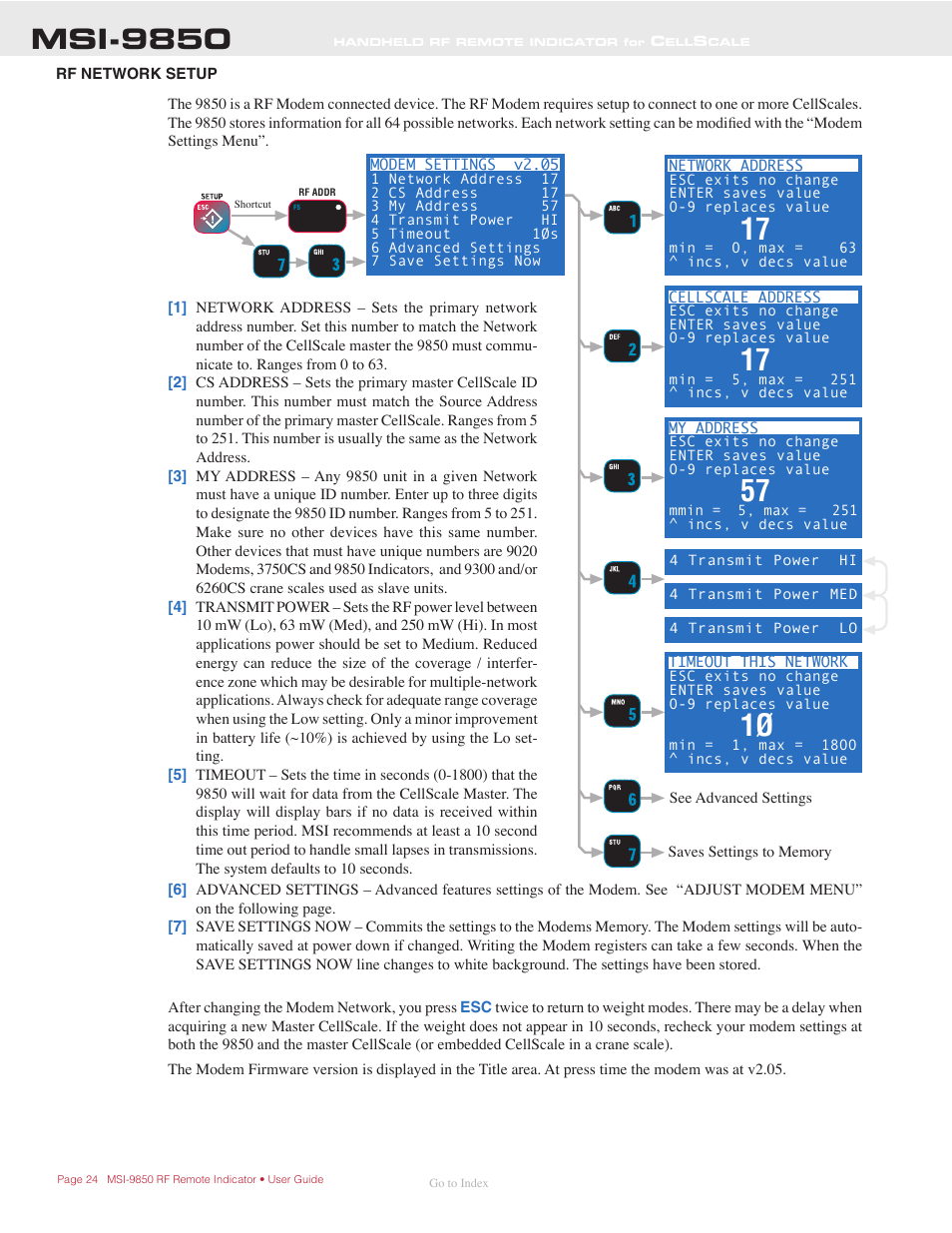 Rf network setup, Msi-9850 | Rice Lake MSI-9850 CellScale RF Digital Indicator - Operator Manual User Manual | Page 24 / 114