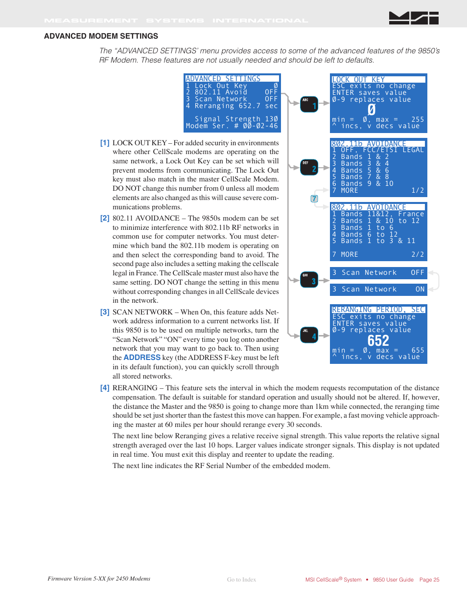 Advanced modem settings | Rice Lake MSI-9850 CellScale RF Digital Indicator - Operator Manual User Manual | Page 25 / 114
