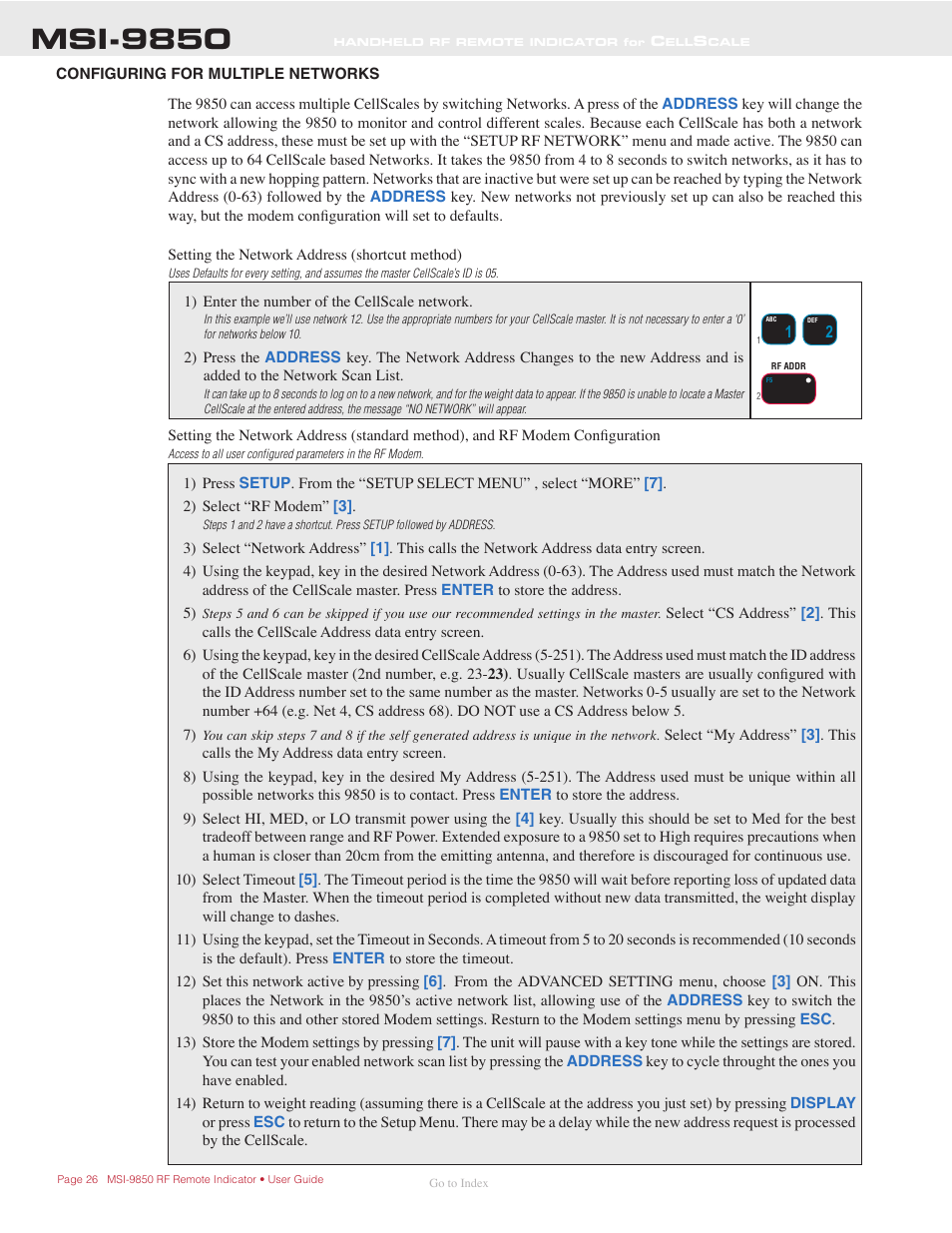 Conﬁguring for multiple networks, Msi-9850 | Rice Lake MSI-9850 CellScale RF Digital Indicator - Operator Manual User Manual | Page 26 / 114
