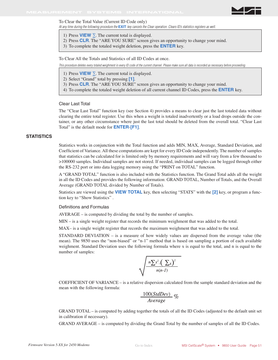 Statistics | Rice Lake MSI-9850 CellScale RF Digital Indicator - Operator Manual User Manual | Page 51 / 114