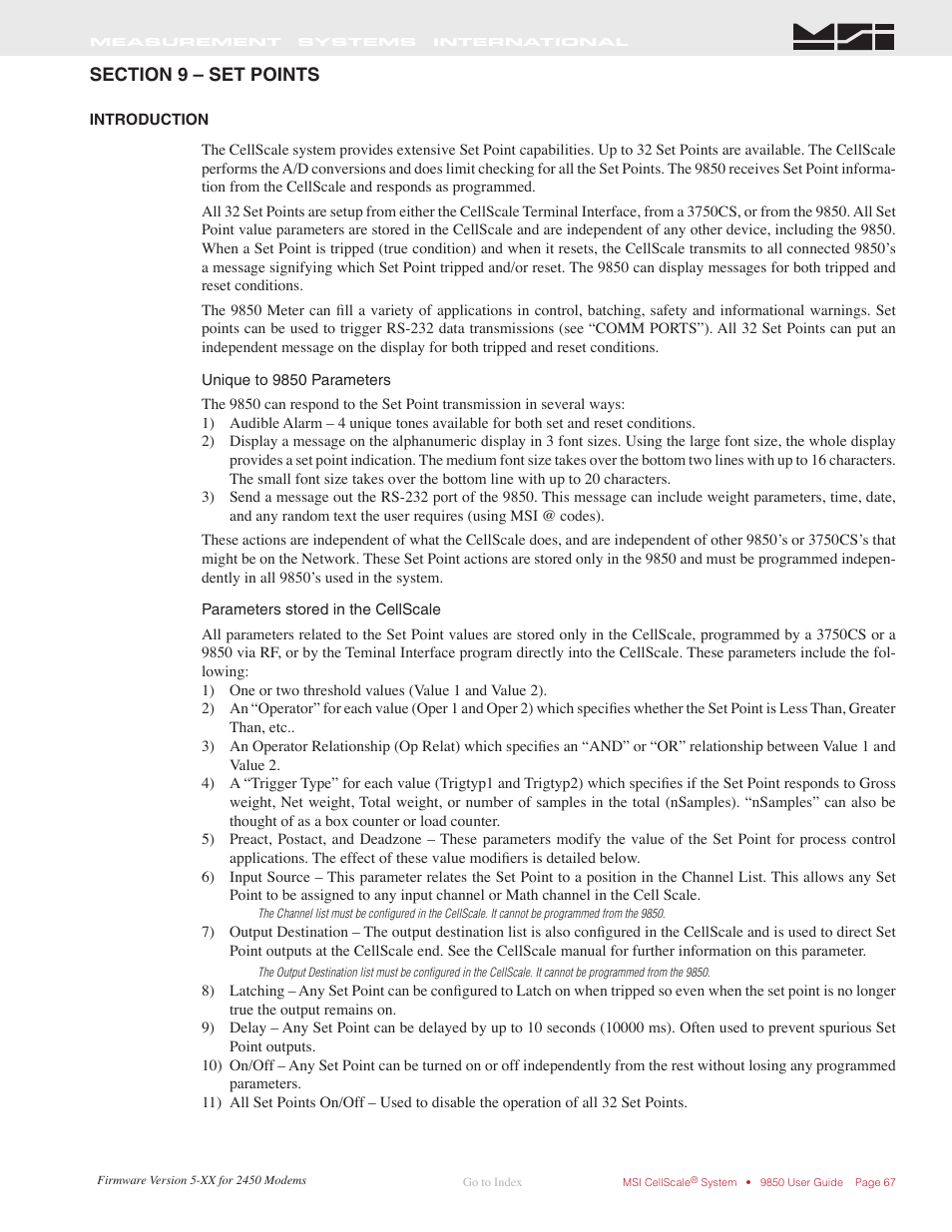 Ection, 9 – s, Oints | Introduction | Rice Lake MSI-9850 CellScale RF Digital Indicator - Operator Manual User Manual | Page 67 / 114