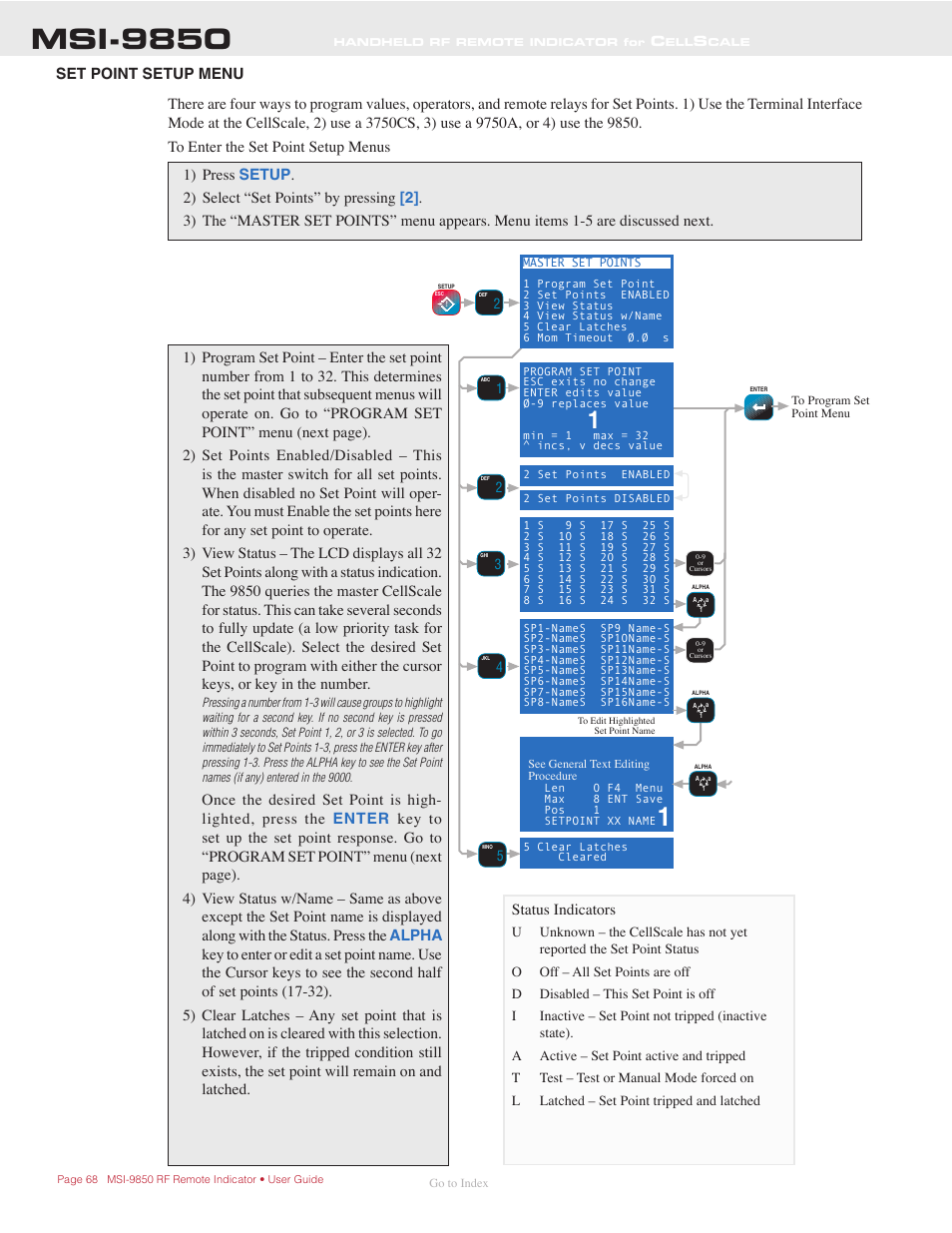 Set point setup menu, Msi-9850 | Rice Lake MSI-9850 CellScale RF Digital Indicator - Operator Manual User Manual | Page 68 / 114