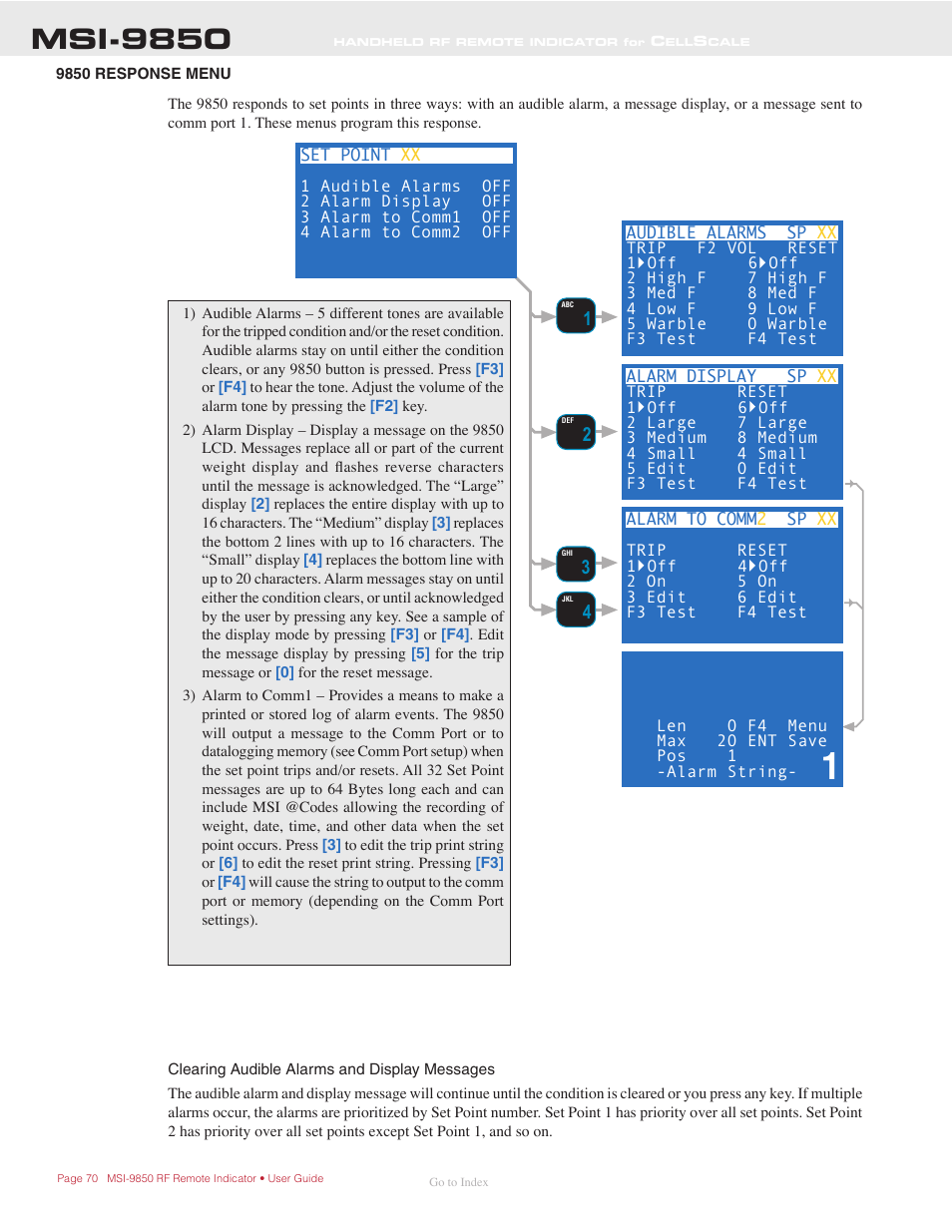 9850 response menu, Msi-9850 | Rice Lake MSI-9850 CellScale RF Digital Indicator - Operator Manual User Manual | Page 70 / 114