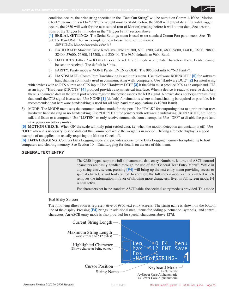 General text entry | Rice Lake MSI-9850 CellScale RF Digital Indicator - Operator Manual User Manual | Page 75 / 114