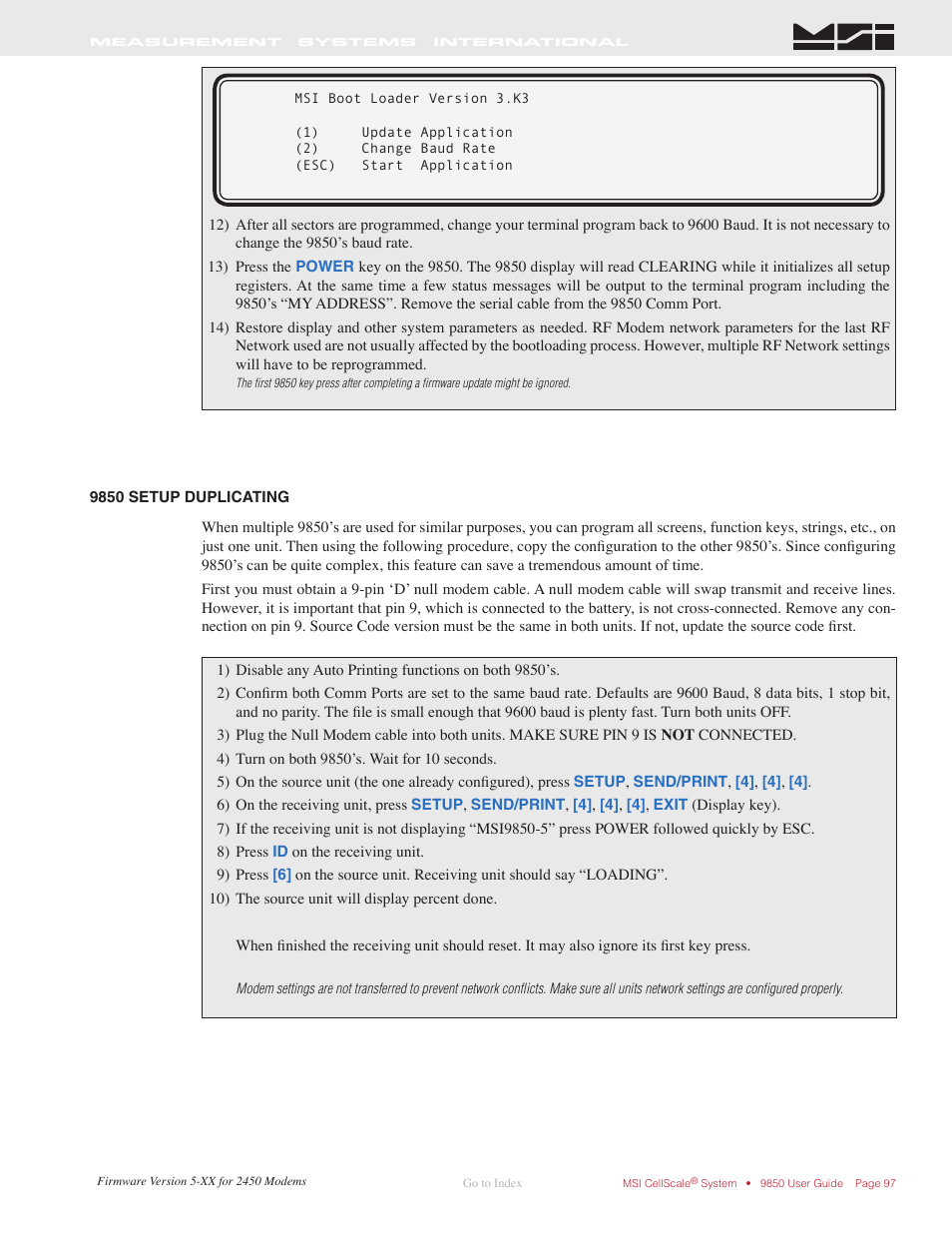 9850 setup duplicating | Rice Lake MSI-9850 CellScale RF Digital Indicator - Operator Manual User Manual | Page 97 / 114