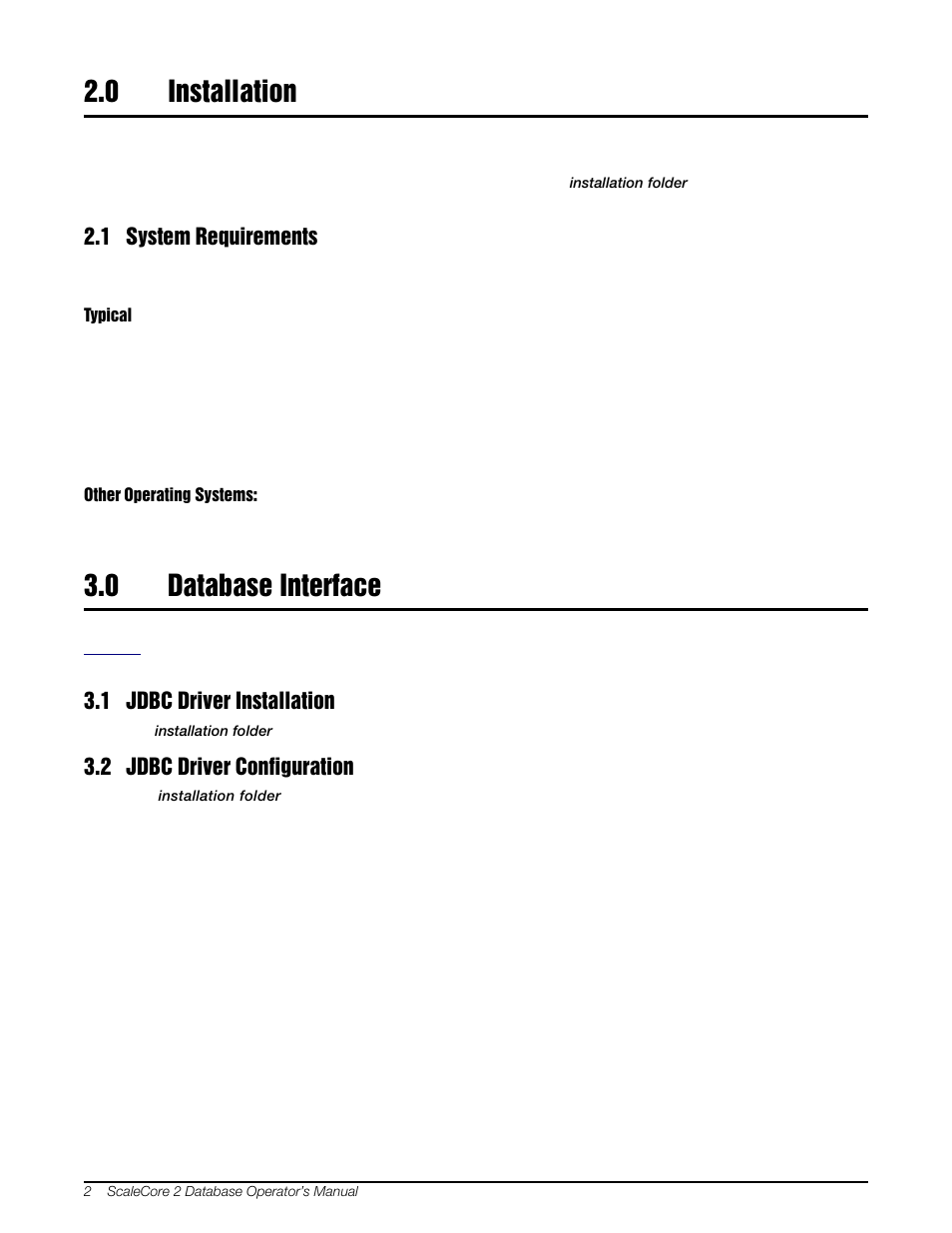 0 installation, 1 system requirements, 0 database interface | 1 jdbc driver installation, 2 jdbc driver configuration, Installation, Database interface | Rice Lake MSI-8000 RF Remote Display - ScaleCore 2 Database Program (Sc2Db) User Manual | Page 6 / 24