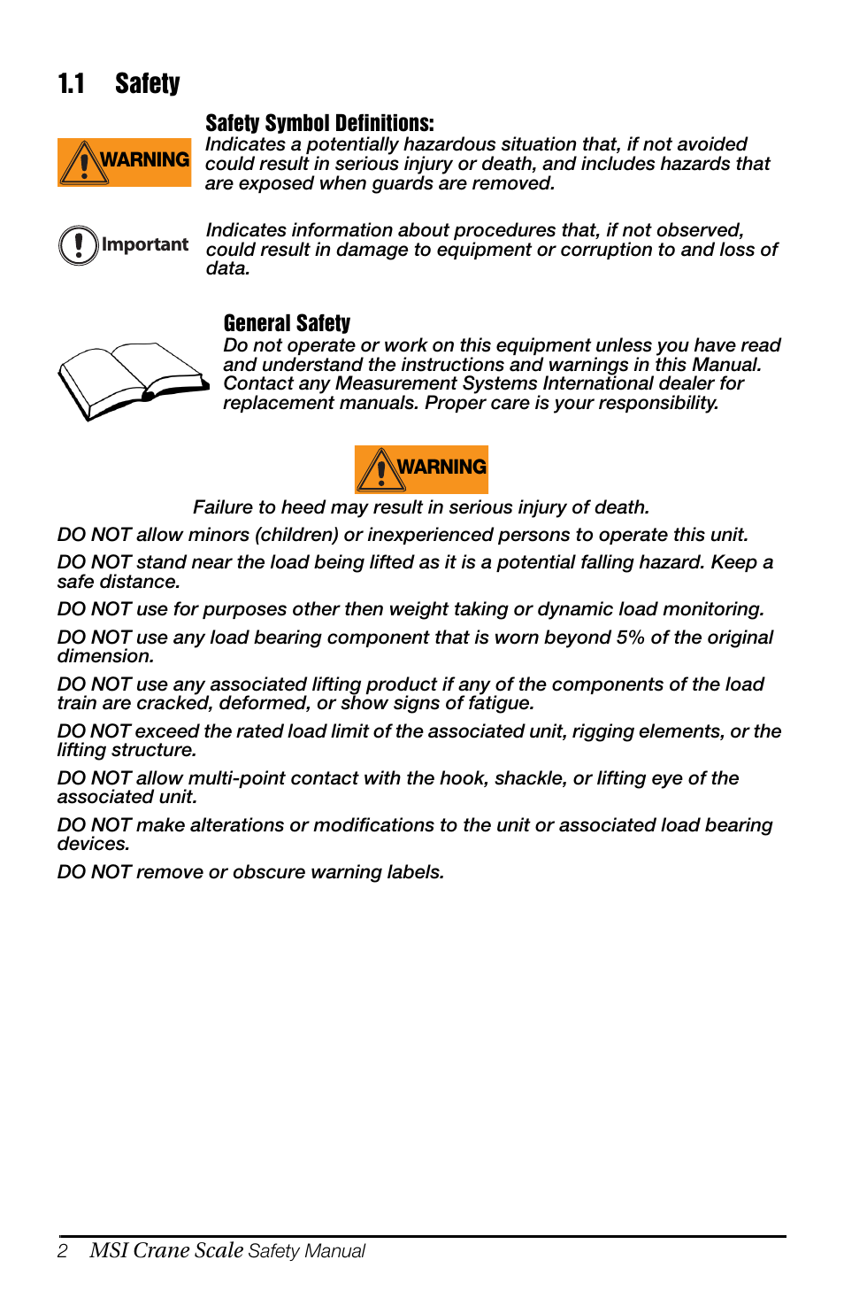1 safety, Safety | Rice Lake MSI-9300HT Hi-Torque Port-A-Weigh Plus CellScale RF Safety User Manual | Page 6 / 20