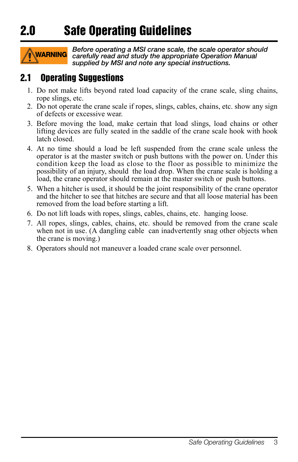 0 safe operating guidelines, 1 operating suggestions, Operating suggestions | Rice Lake MSI-9300HT Hi-Torque Port-A-Weigh Plus CellScale RF Safety User Manual | Page 7 / 20