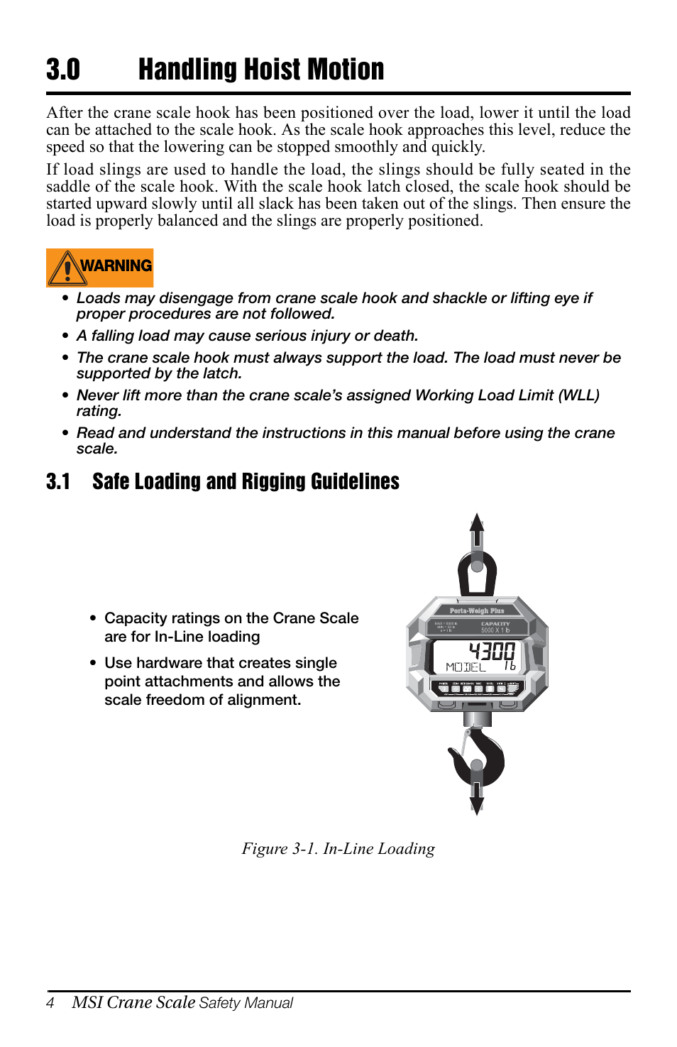 0 handling hoist motion, 1 safe loading and rigging guidelines, Safe loading and rigging guidelines | Rice Lake MSI-9300HT Hi-Torque Port-A-Weigh Plus CellScale RF Safety User Manual | Page 8 / 20