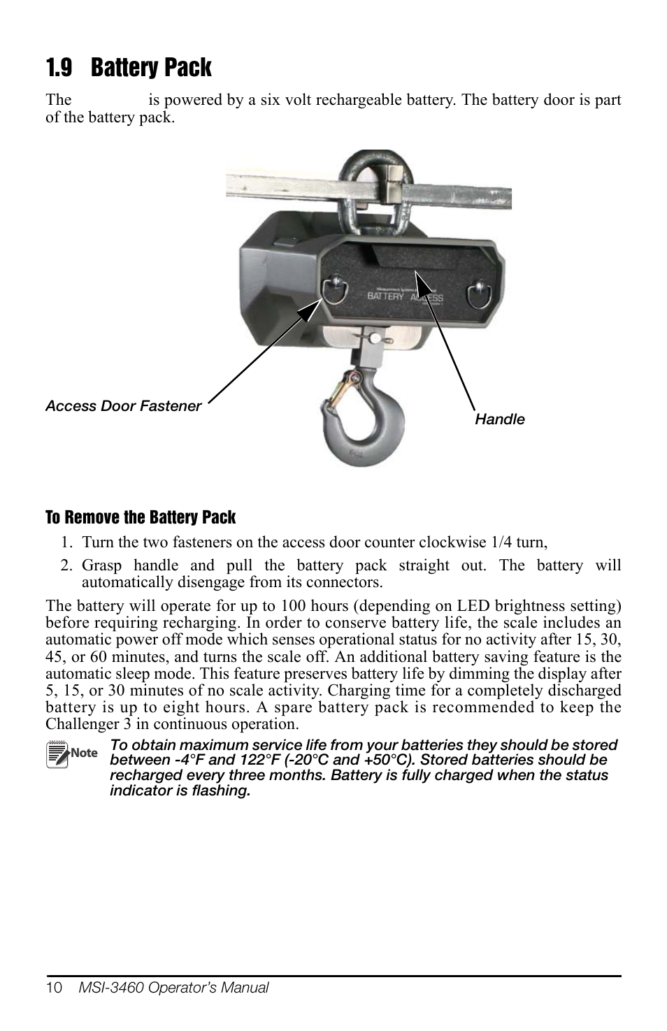 9 battery pack | Rice Lake MSI-3460 Challenger 3 User Manual | Page 14 / 64