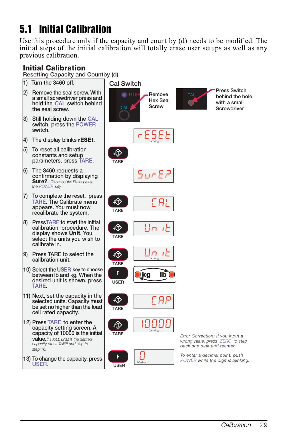 1 initial calibration, Uhvhw, 6yuh" &$/ 8qlw 8qlw | Initial calibration, Kg lb, Figure 5-4. initial calibration | Rice Lake MSI-3460 Challenger 3 User Manual | Page 33 / 64