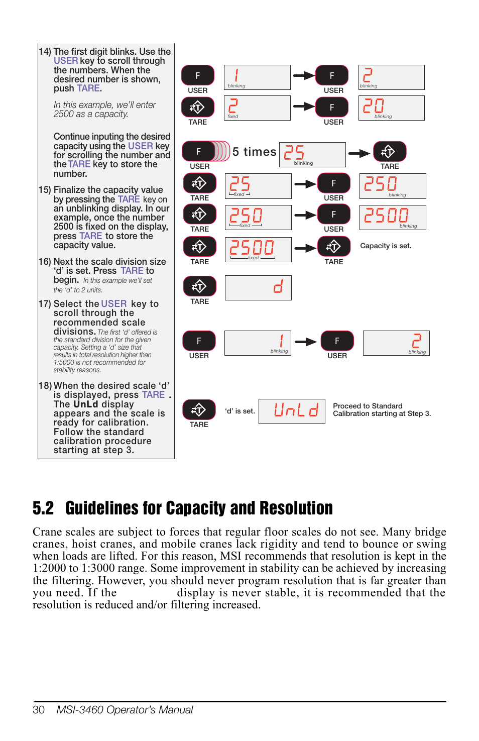 2 guidelines for capacity and resolution, Xq/g, 5 times | Rice Lake MSI-3460 Challenger 3 User Manual | Page 34 / 64