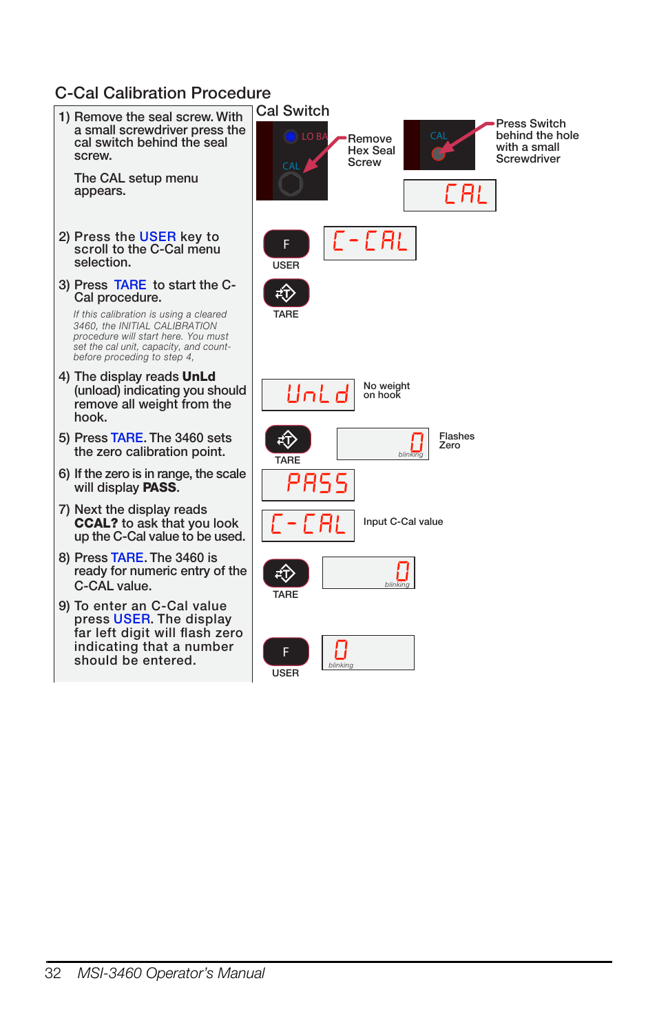 Xq/g, C-cal calibration procedure | Rice Lake MSI-3460 Challenger 3 User Manual | Page 36 / 64