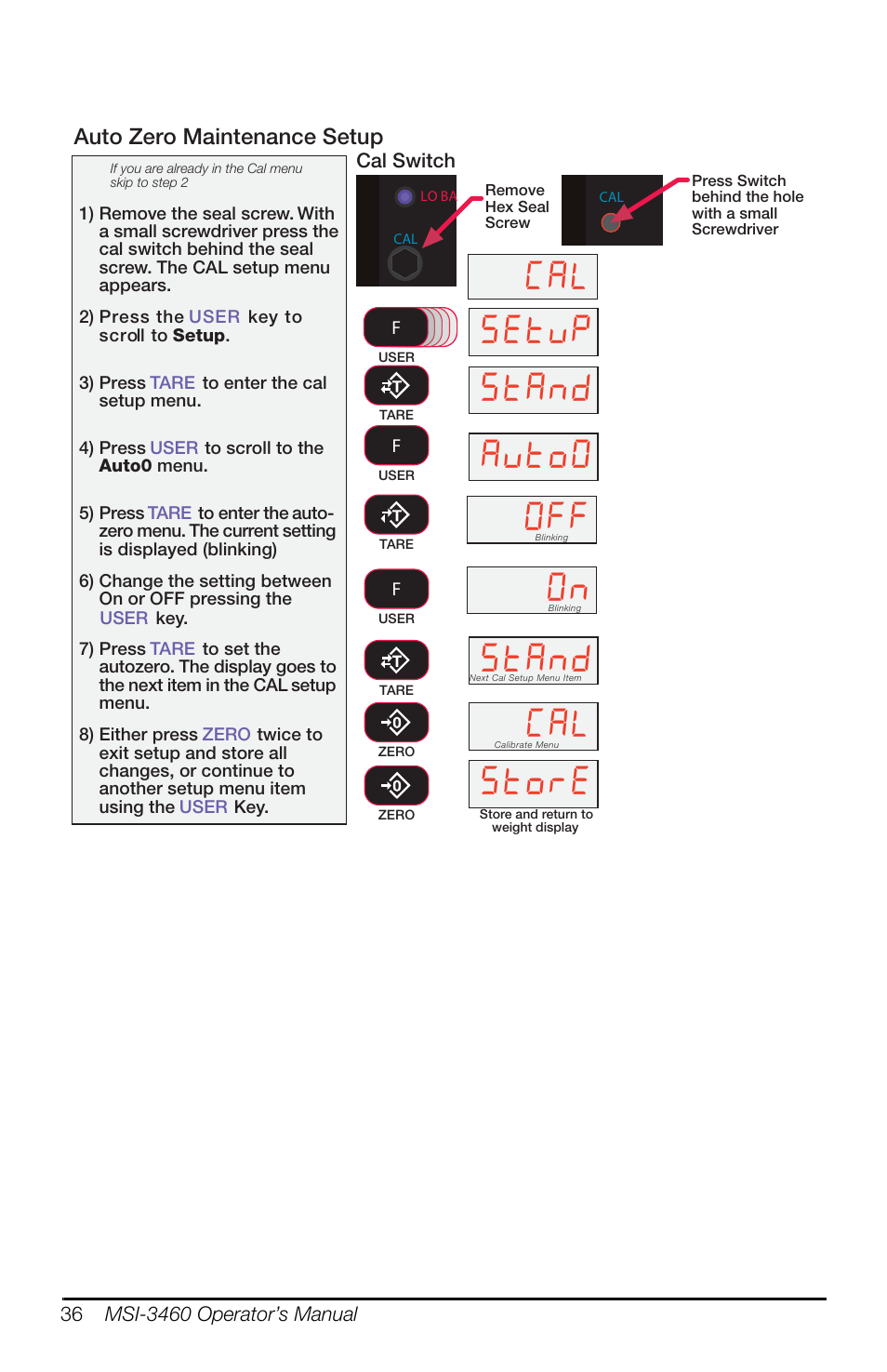 Vhwys 6wdqg $ywr 2ii 6wdqg, 6wruh, Auto zero maintenance setup | Rice Lake MSI-3460 Challenger 3 User Manual | Page 40 / 64