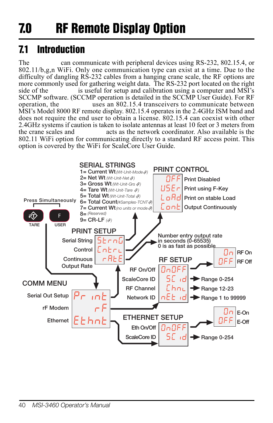 0 rf remote display option, 1 introduction, Rf remote display option | 3ulqw u) (wkqw, 2q2ii 6&lg, 2ii 86(u /r$g &rqw, 2q 2ii | Rice Lake MSI-3460 Challenger 3 User Manual | Page 44 / 64