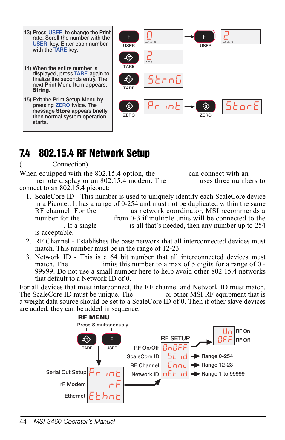 4 802.15.4 rf network setup, 6wuq 3ulqw 6wruh, 3ulqw u) (wkqw | 2q2ii 6&lg &kqo qhwlg, 2q 2ii | Rice Lake MSI-3460 Challenger 3 User Manual | Page 48 / 64
