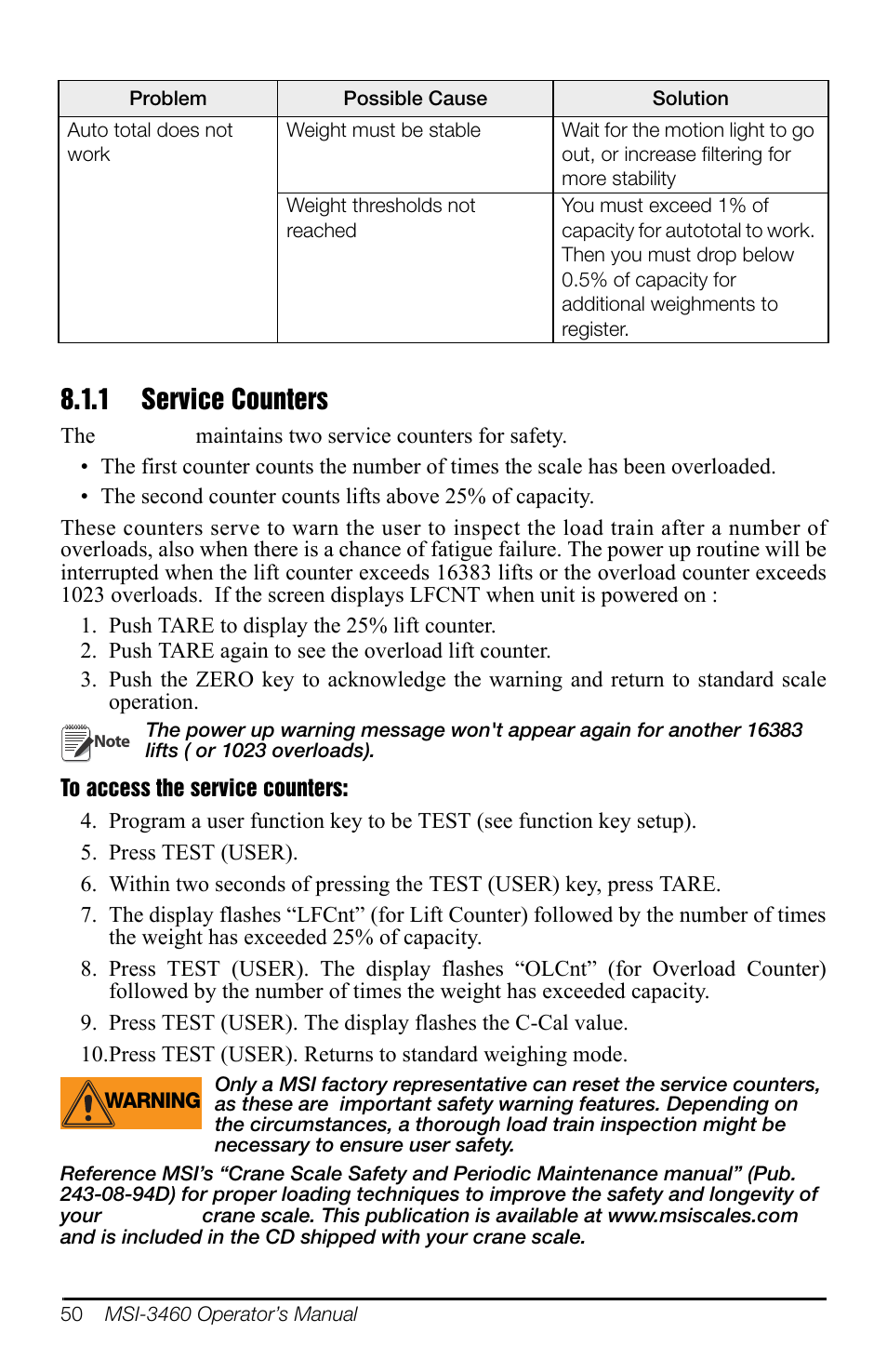 1 service counters, Service counters | Rice Lake MSI-3460 Challenger 3 User Manual | Page 54 / 64