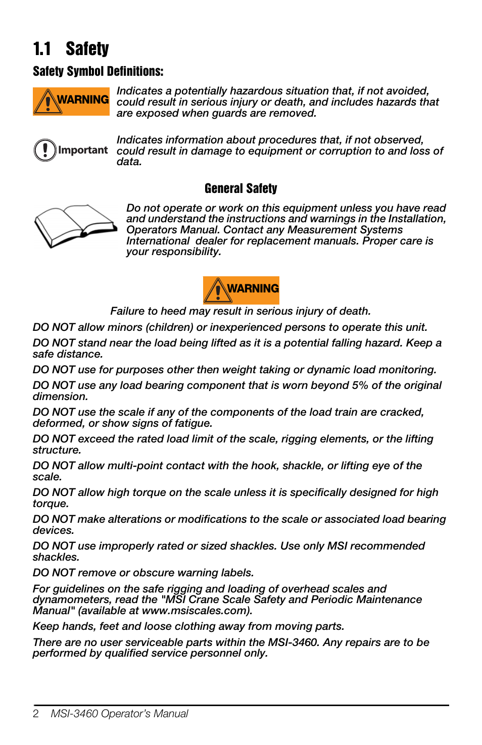 1 safety | Rice Lake MSI-3460 Challenger 3 User Manual | Page 6 / 64