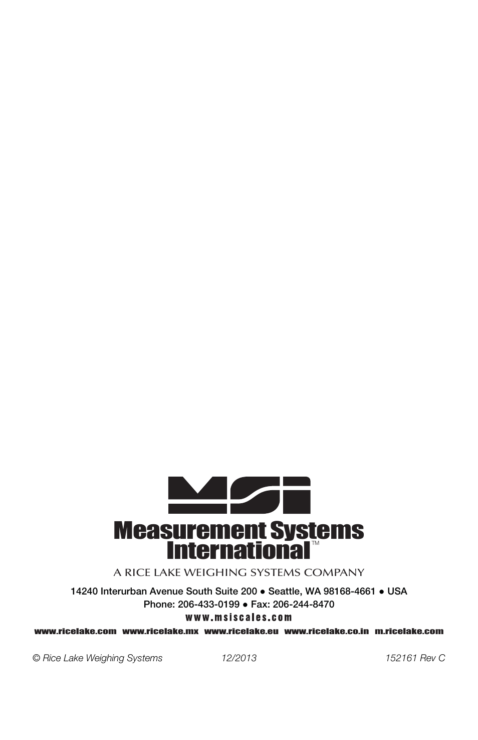 Measurement systems international | Rice Lake MSI-3460 Challenger 3 User Manual | Page 64 / 64