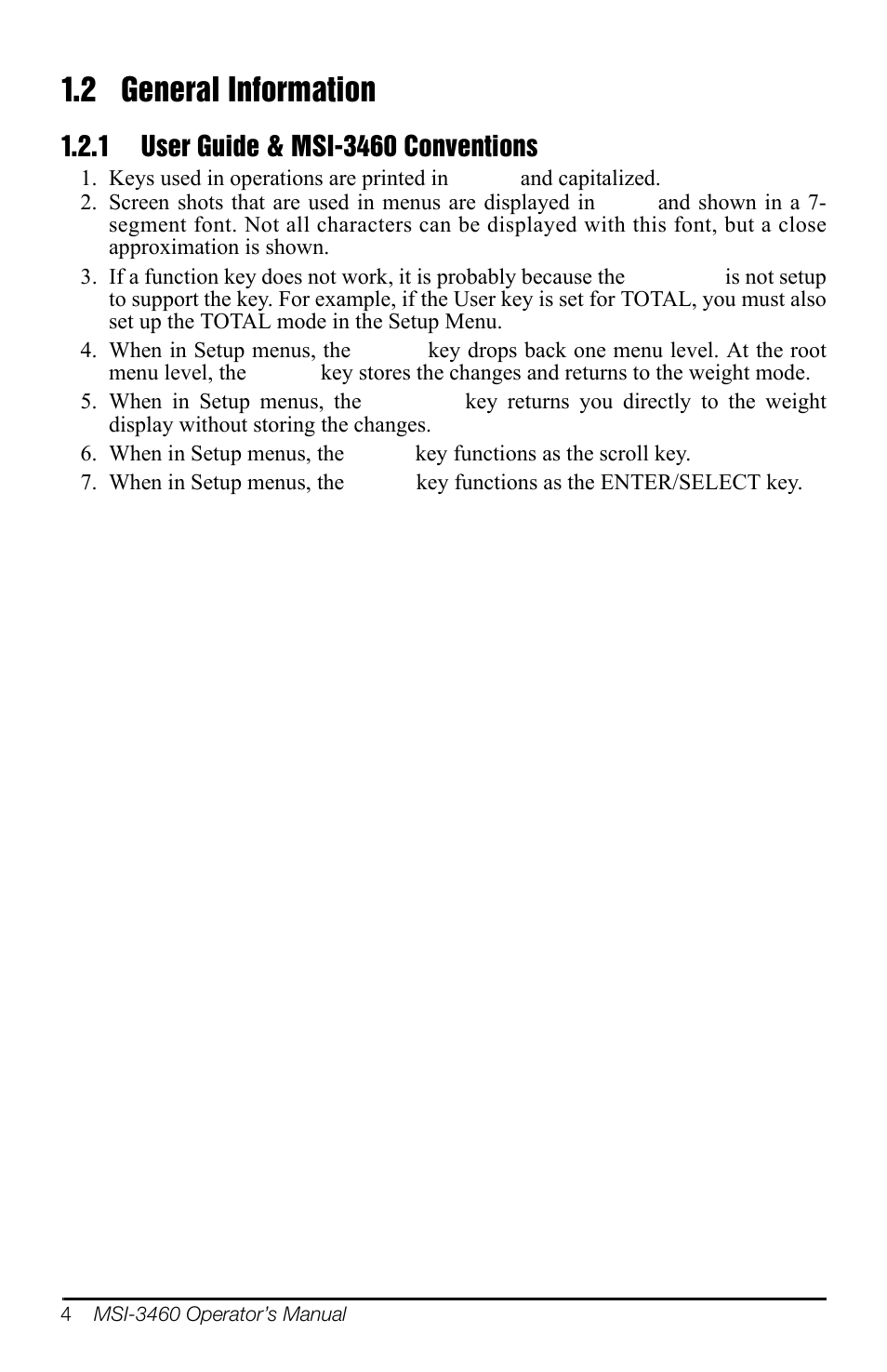 2 general information, 1 user guide & msi-3460 conventions, User guide & msi-3460 conventions | Rice Lake MSI-3460 Challenger 3 User Manual | Page 8 / 64