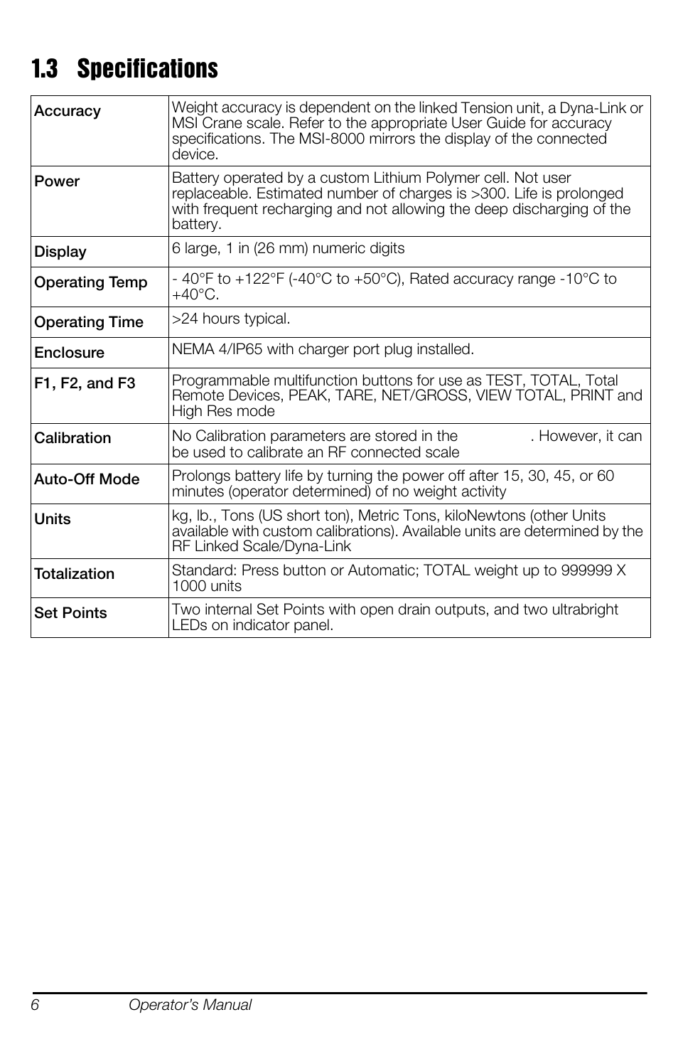 3 specifications | Rice Lake MSI-8000 RF Remote Display User Manual | Page 10 / 44