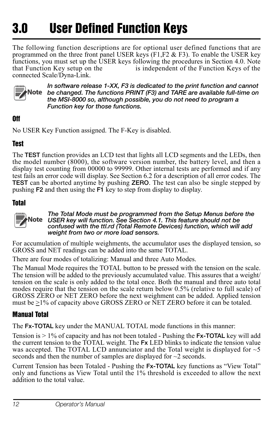 0 user defined function keys, User defined function keys | Rice Lake MSI-8000 RF Remote Display User Manual | Page 16 / 44