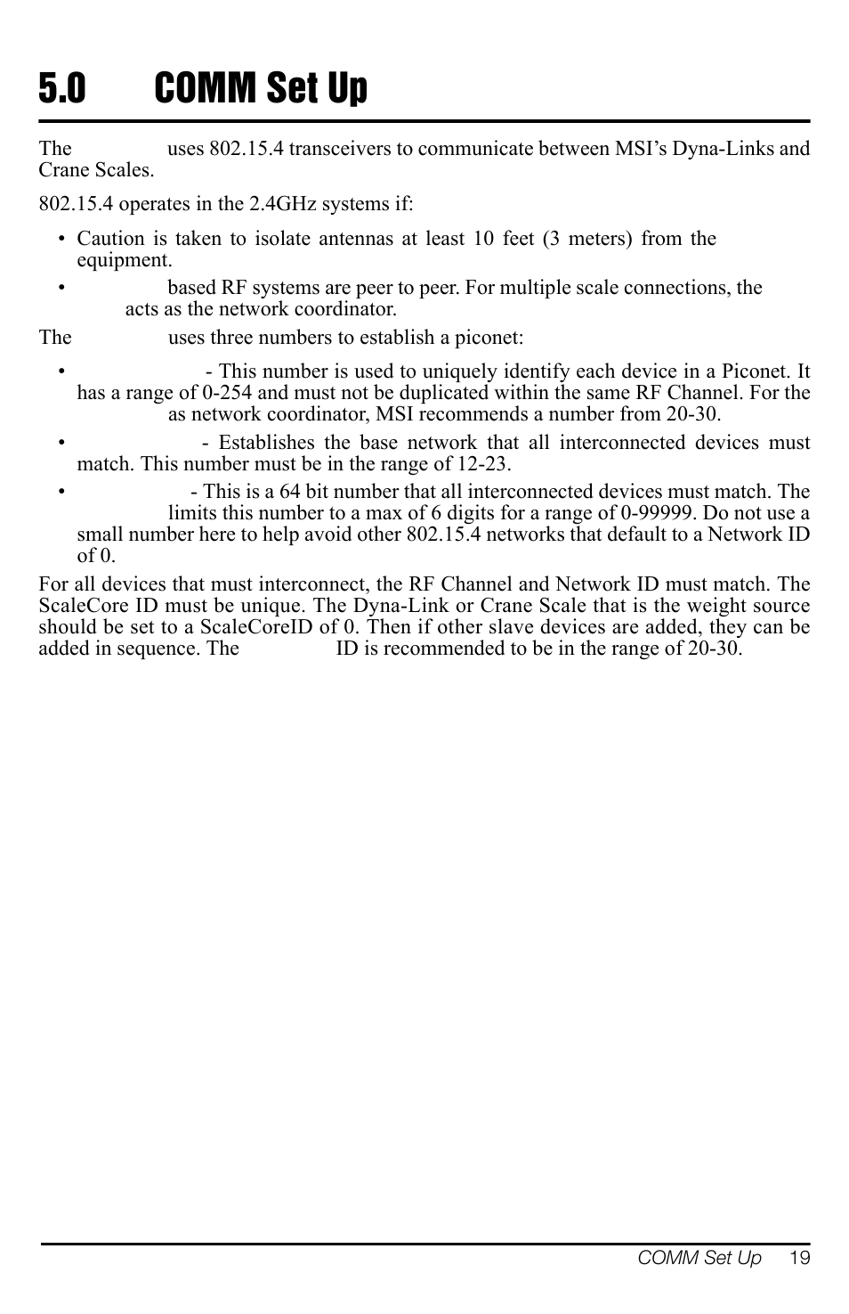 0 comm set up, Comm set up | Rice Lake MSI-8000 RF Remote Display User Manual | Page 23 / 44