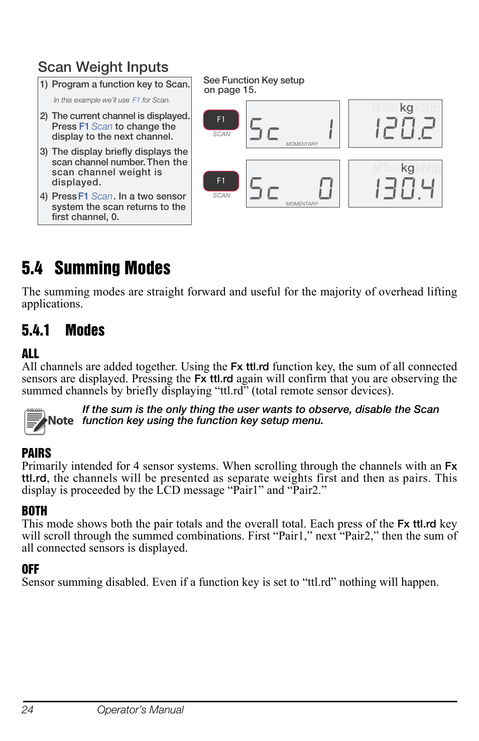 4 summing modes, 1 modes, Scan weight inputs | Rice Lake MSI-8000 RF Remote Display User Manual | Page 28 / 44