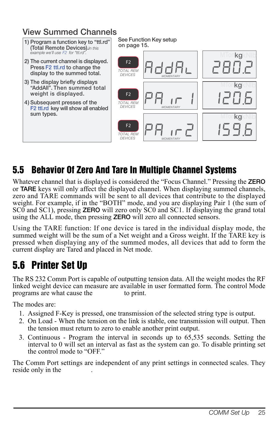 6 printer set up, Gg$o, 3dlu | View summed channels | Rice Lake MSI-8000 RF Remote Display User Manual | Page 29 / 44