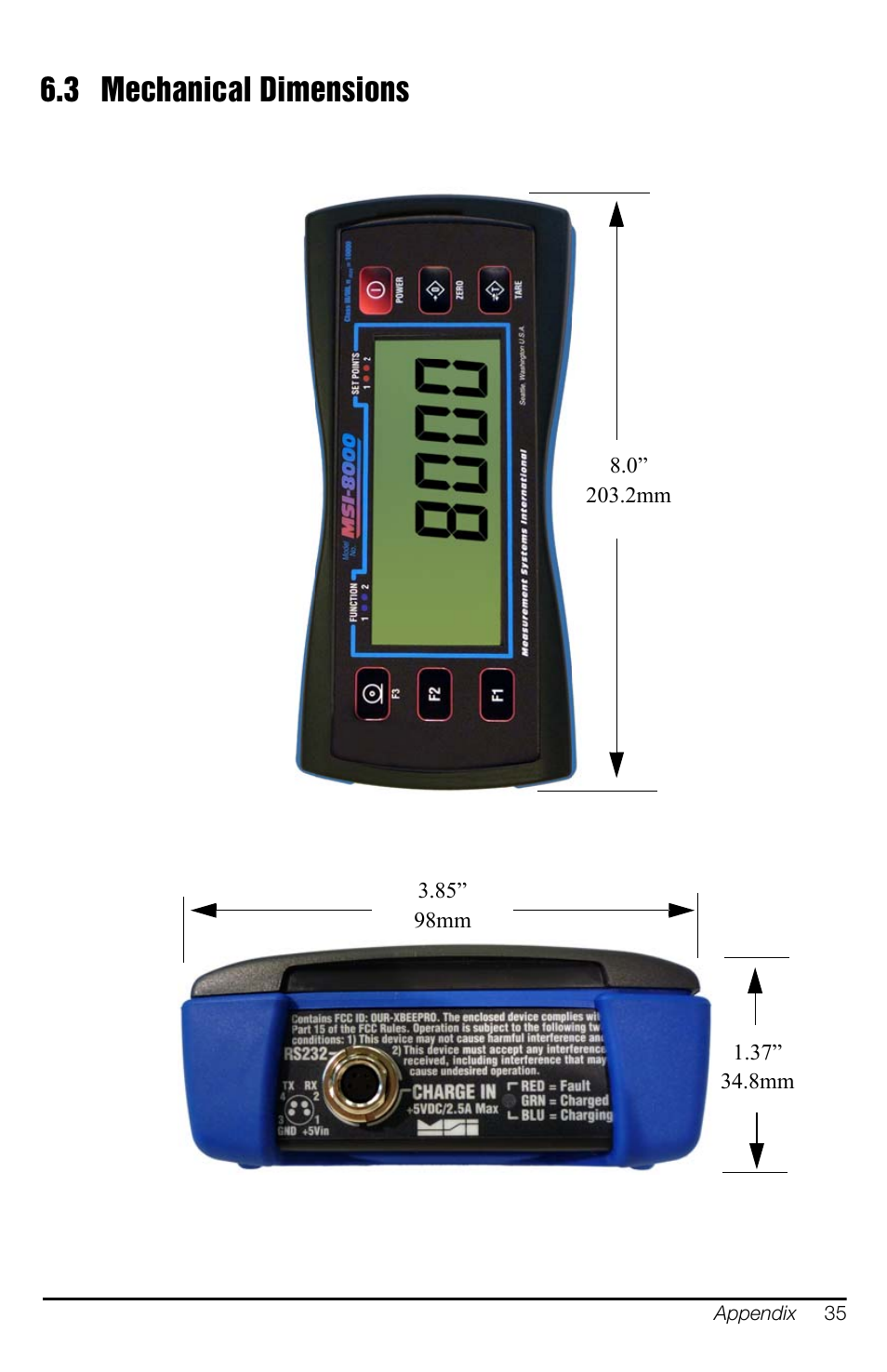 3 mechanical dimensions | Rice Lake MSI-8000 RF Remote Display User Manual | Page 39 / 44