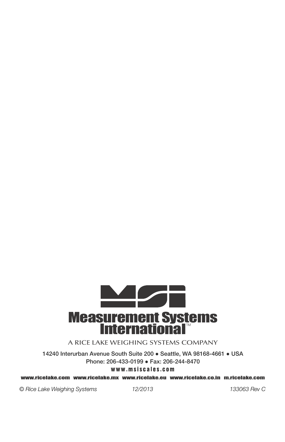 Measurement systems international | Rice Lake MSI-8000 RF Remote Display User Manual | Page 44 / 44