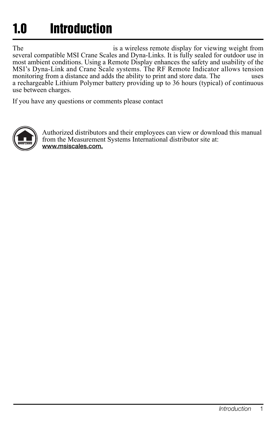 Rice Lake MSI-8000 RF Remote Display User Manual | Page 5 / 44