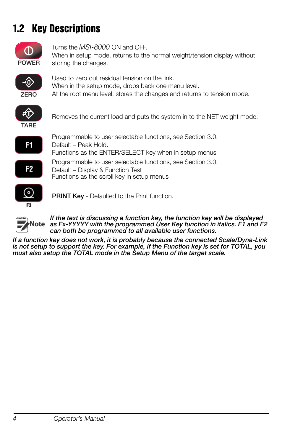 2 key descriptions | Rice Lake MSI-8000 RF Remote Display User Manual | Page 8 / 44