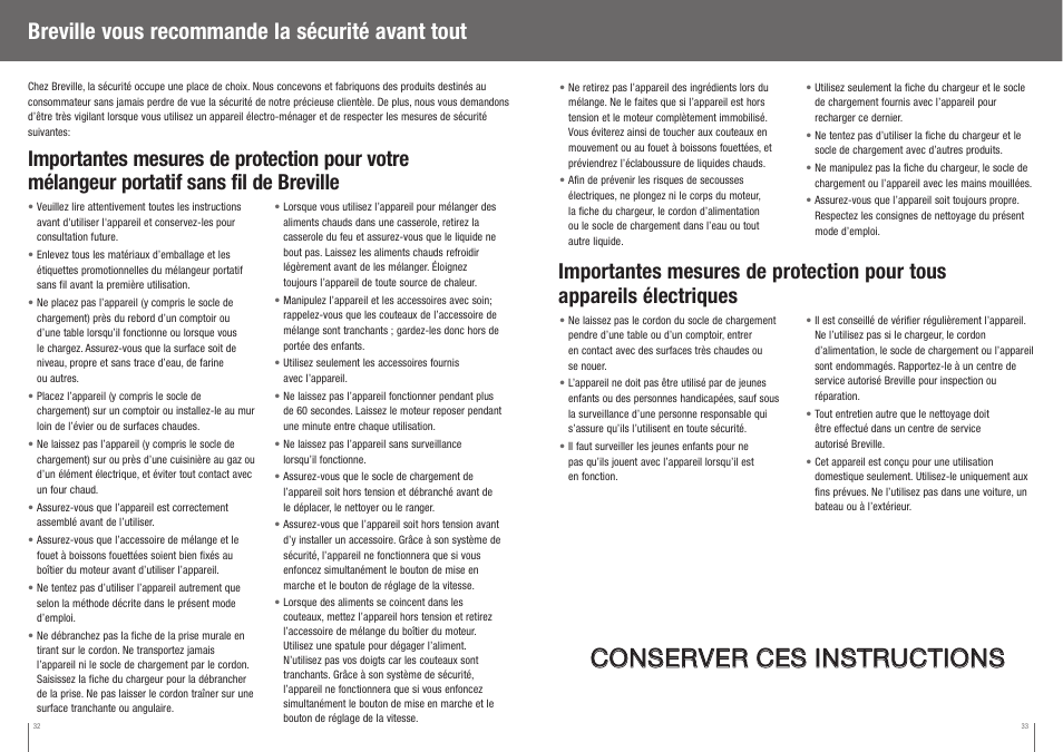 Breville vous recommande la sécurité avant tout | Breville BCS500XL User Manual | Page 17 / 44