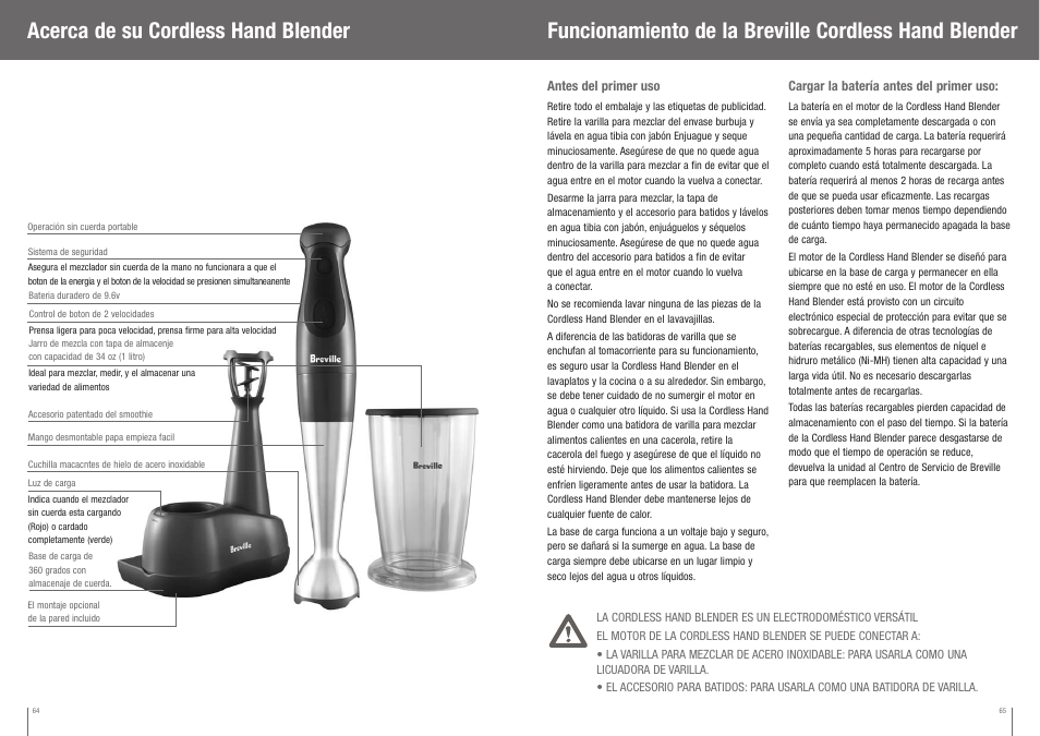 Acerca de su cordless hand blender | Breville BCS500XL User Manual | Page 33 / 44