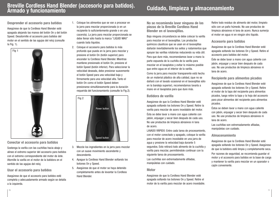 Cuidado, limpieza y almacenamiento | Breville BCS500XL User Manual | Page 36 / 44