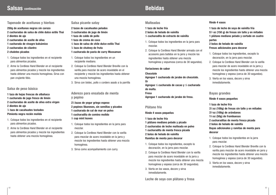 Bebidas, Salsas | Breville BCS500XL User Manual | Page 42 / 44