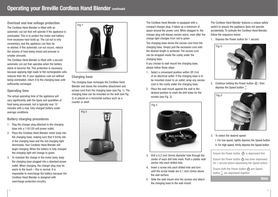 Operating your breville cordless hand blender | Breville BCS500XL User Manual | Page 5 / 44