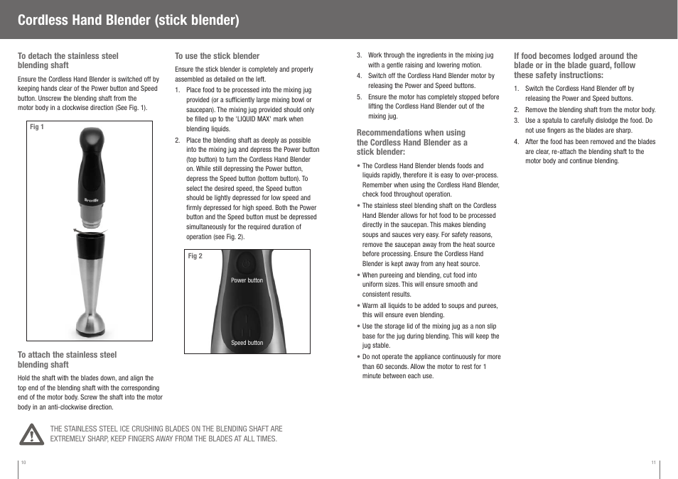 Cordless hand blender (stick blender) | Breville BCS500XL User Manual | Page 6 / 44