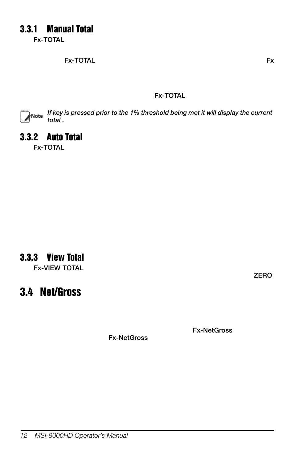 1 manual total, 2 auto total, 3 view total | 4 net/gross, 1 manual total 3.3.2 auto total 3.3.3 view total | Rice Lake MSI-8000HD Remote Display User Manual | Page 16 / 48