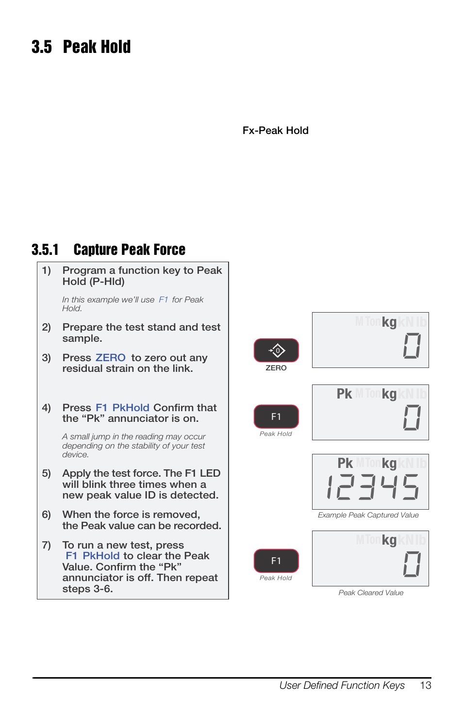 5 peak hold, 1 capture peak force | Rice Lake MSI-8000HD Remote Display User Manual | Page 17 / 48