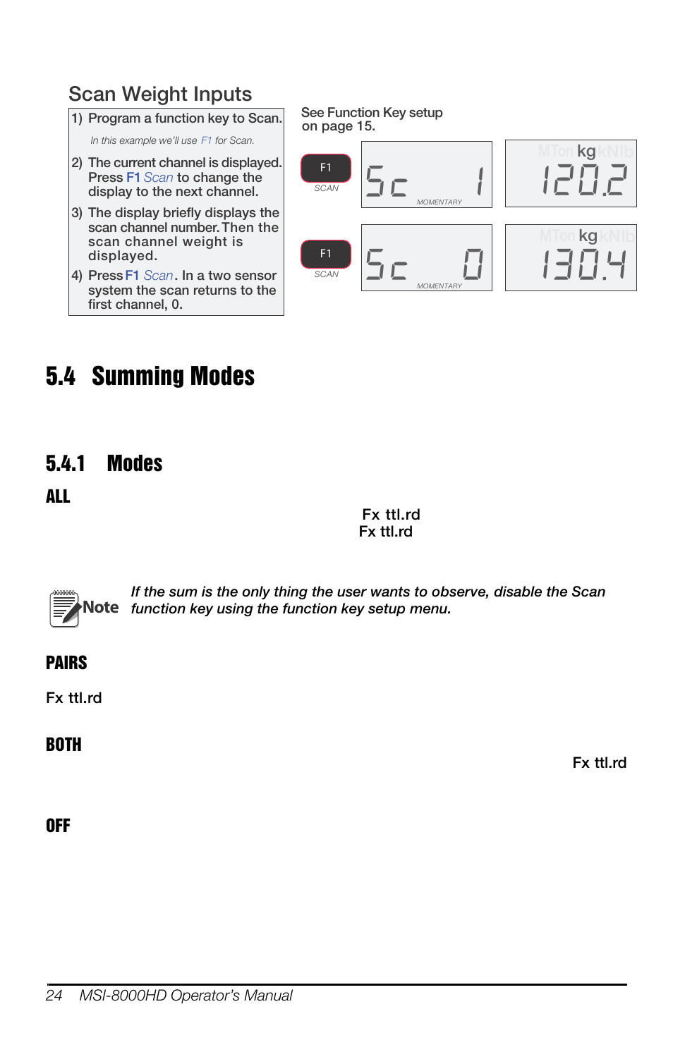 4 summing modes, 1 modes, Scan weight inputs | Rice Lake MSI-8000HD Remote Display User Manual | Page 28 / 48