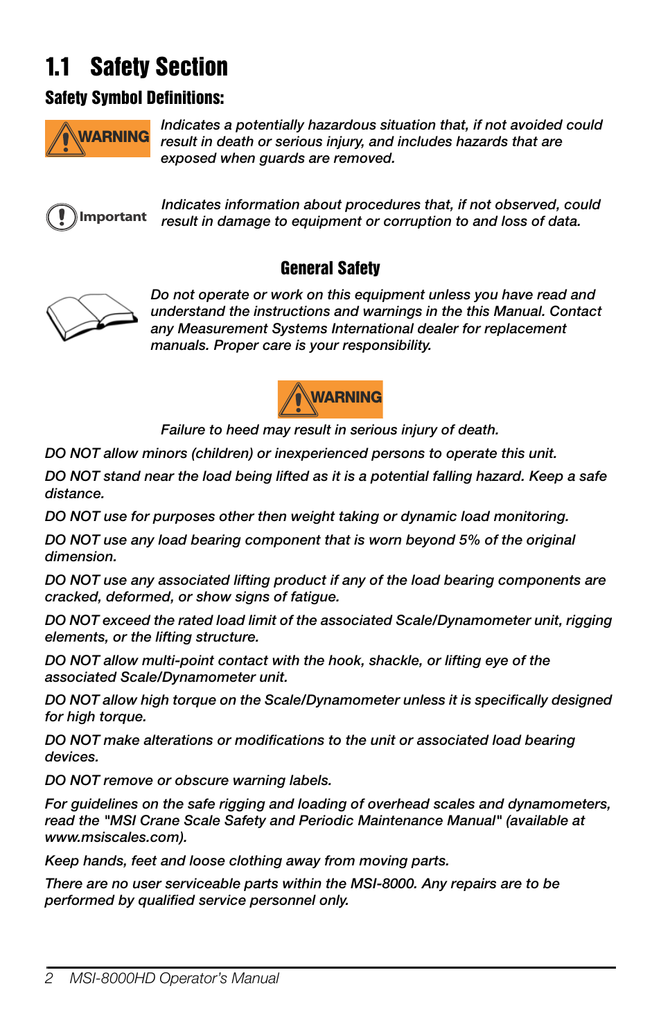 1 safety section | Rice Lake MSI-8000HD Remote Display User Manual | Page 6 / 48