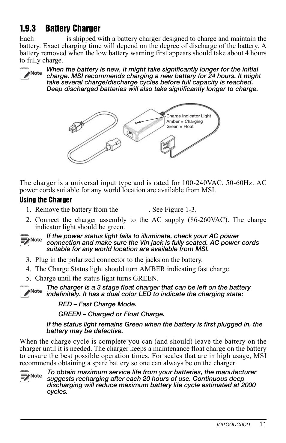 3 battery charger, Battery charger | Rice Lake MSI-4260 Port-A-Weigh User Manual | Page 15 / 64